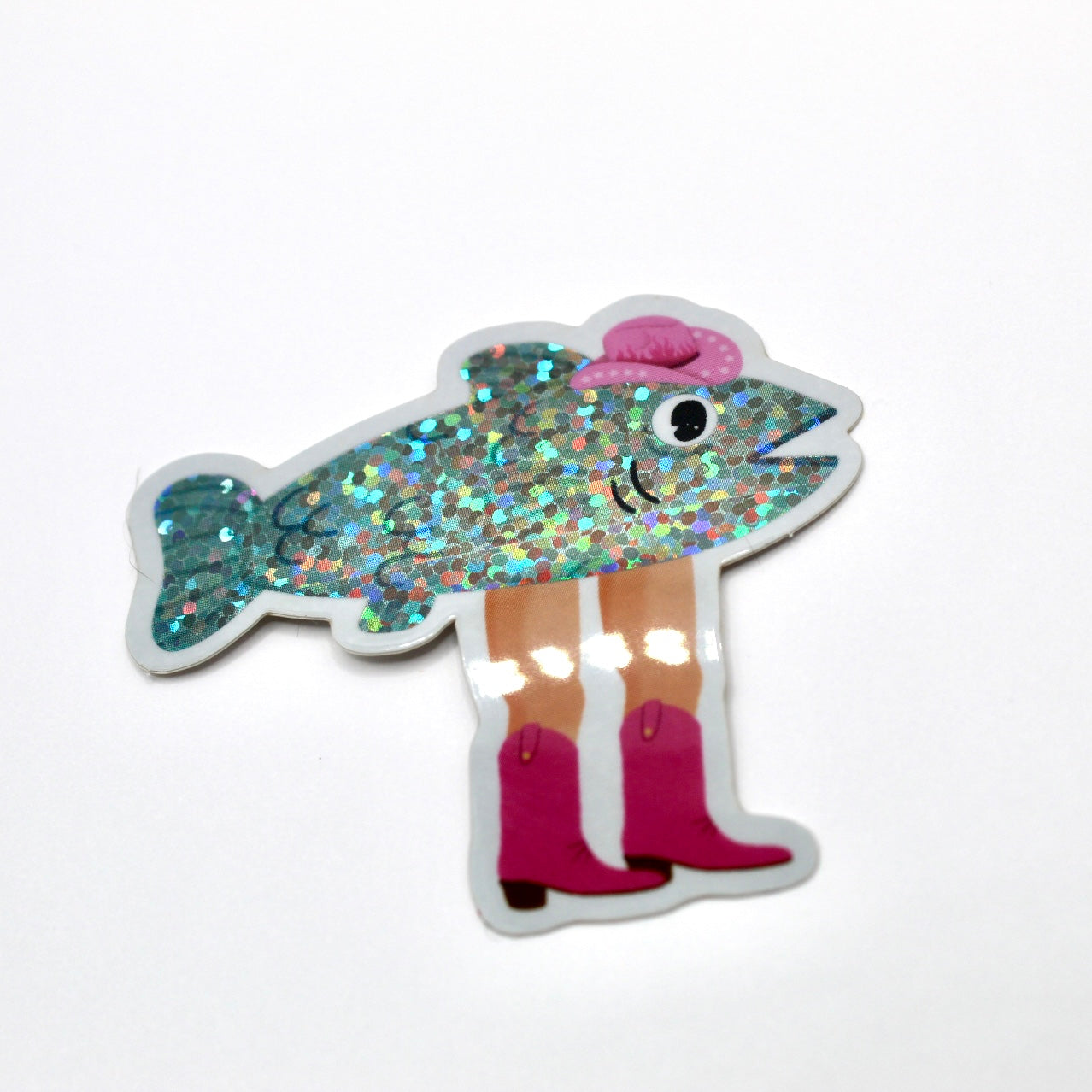 Cowboy Glitter Fish Vinyl Sticker