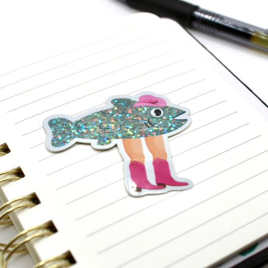 Cowboy Glitter Fish Vinyl Sticker