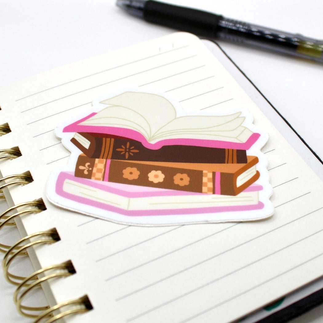 Girly Stack of Books Vinyl Sticker